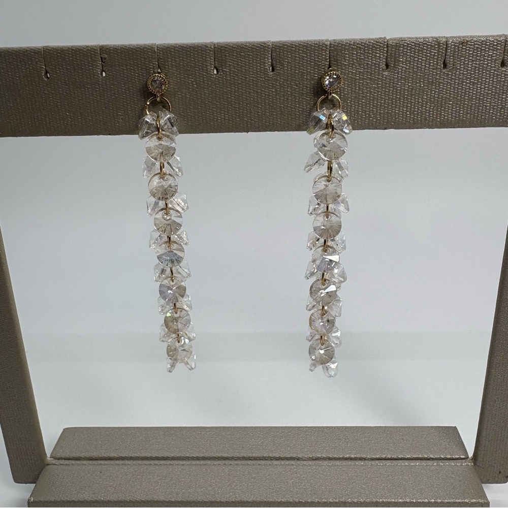 Long Clear Crystal Cluster Dangle Rhinestone Drop Bridal Pageant Earrings